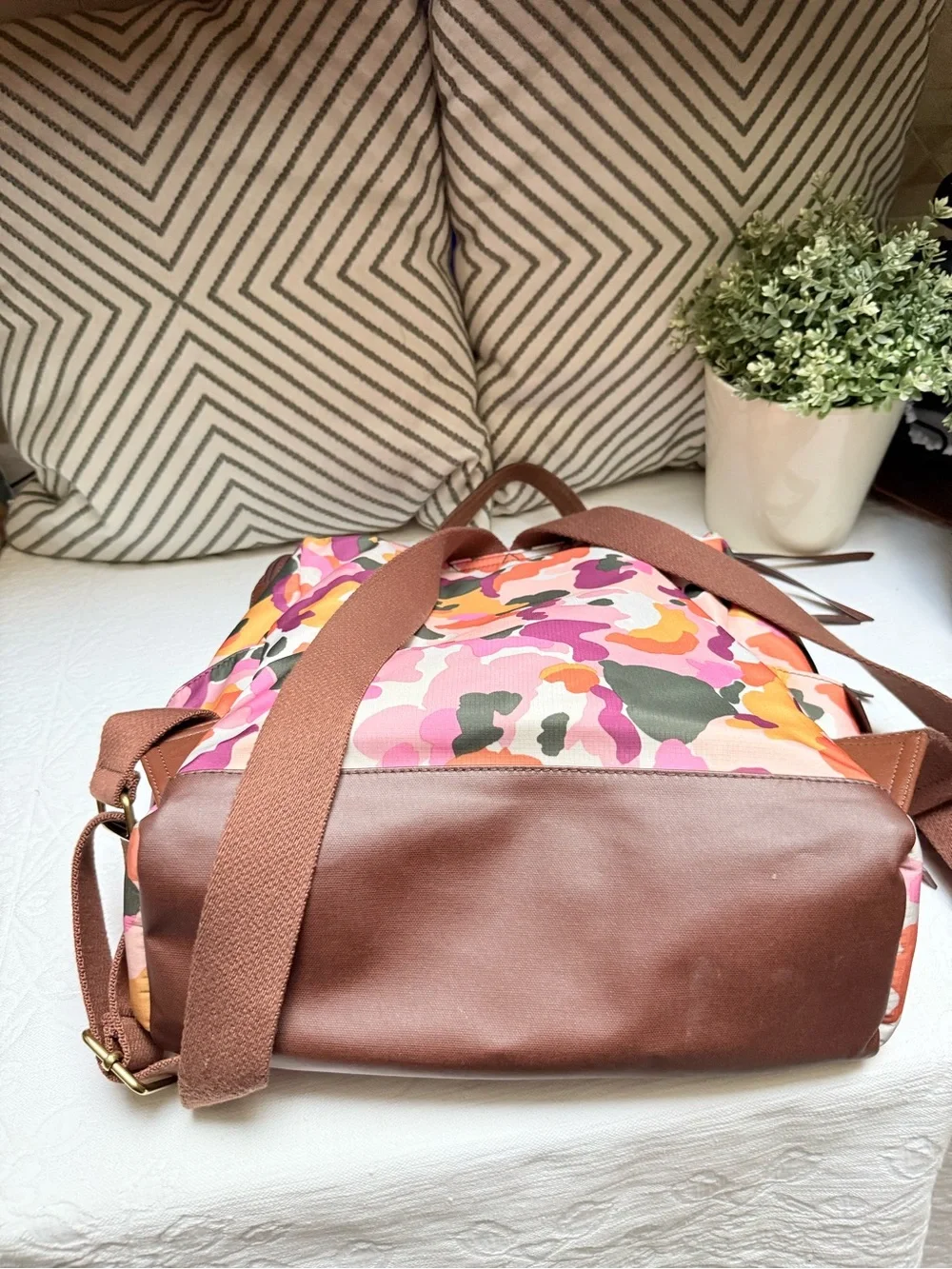 Fossil Pink Orange Multi Camo Backpack/Diaper  Tote